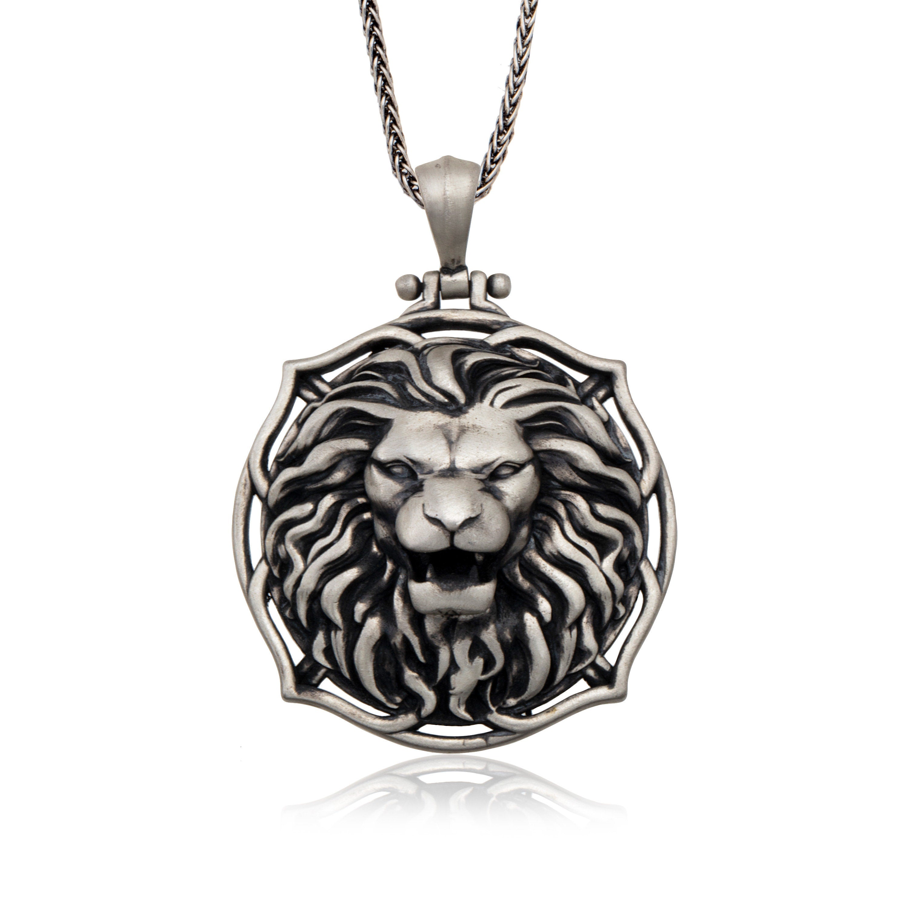Solid Silver Lion Pendants, Lion Medallion, Wild Lion Necklace, Animal Necklace For Men's, Gift For Father's, Unique Gift For Father's Day
