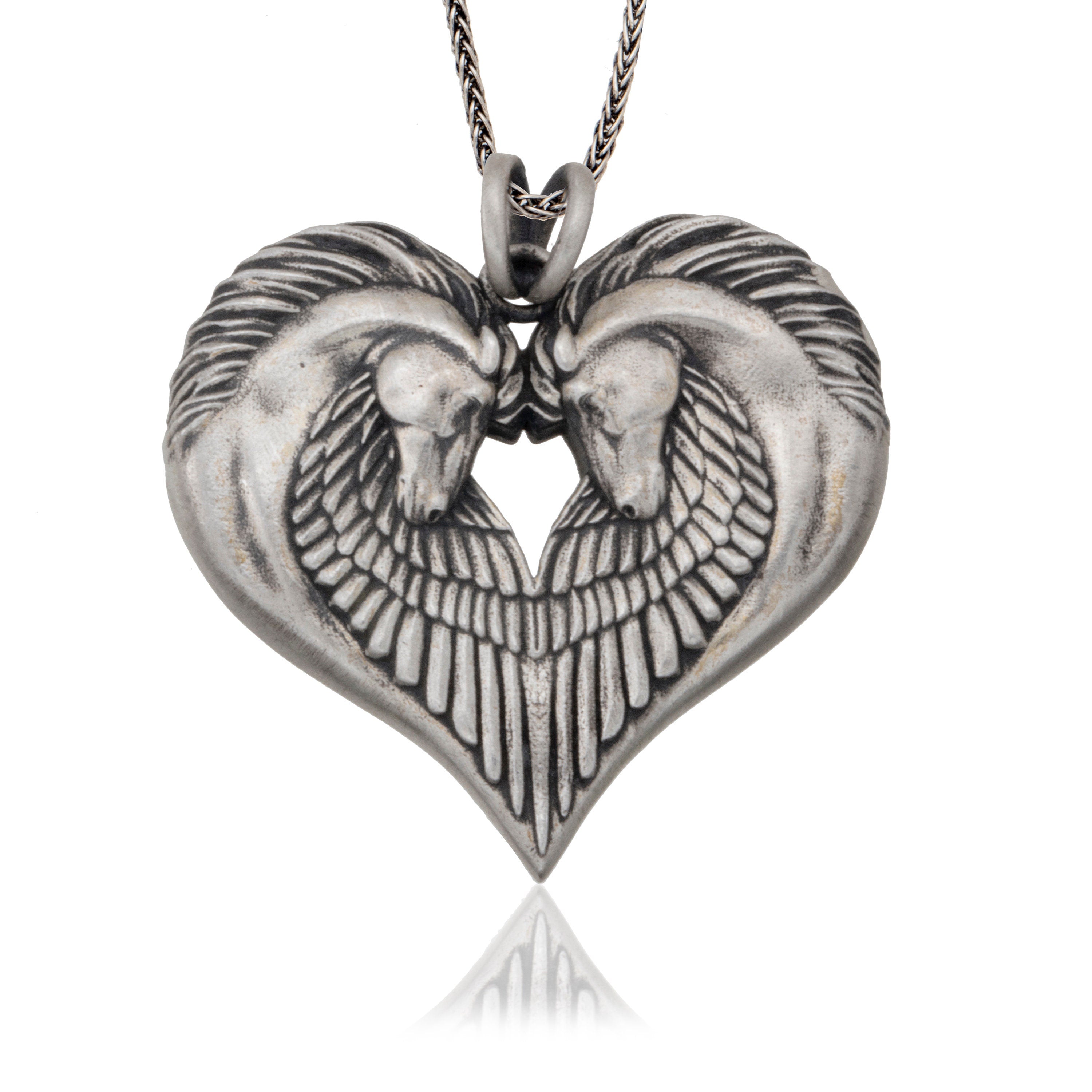 Solid Silver Pegasus Pendant, Twin Pegasus Necklace, Horse Head Pendant, Mythology Necklace, Gift For Fathers, Unique Gift For Father's Day