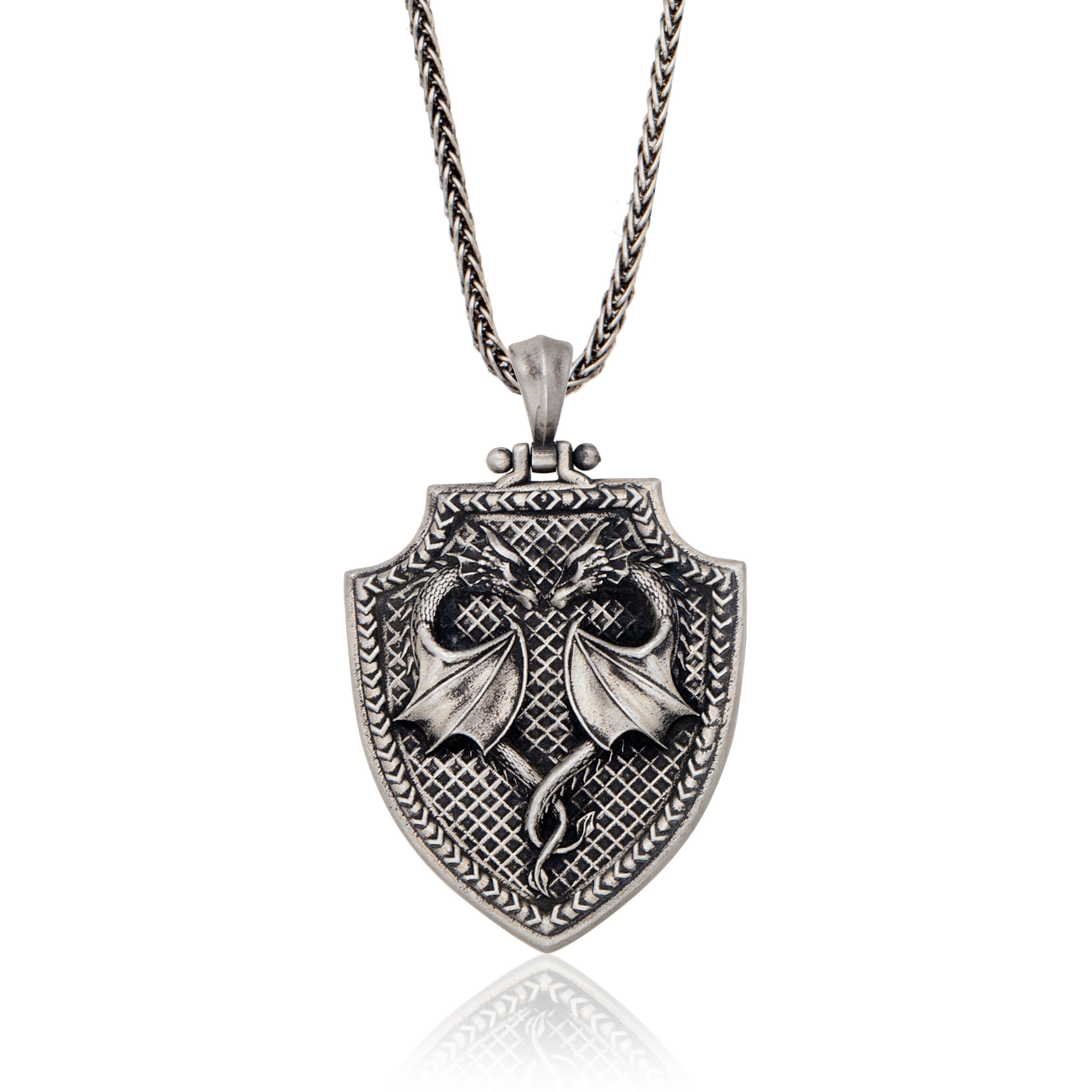 Two Headed Dragon Necklace, Sterling Silver Dragon Pendant, Silver Mythology Necklaces, Best Gift For Fathers, Unique Gift For Father's Day