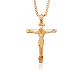Solid Gold Crucifix Pendant With Gourmet Chain, 14K Gold Jesus Cross Man Necklace, Religious Unisex Necklaces, Unique Gift For Father's Day