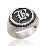 Men's Statement Silver Rings, Black Diamond Wedding Engagement Man Ring, Personalized Letter Initial Men Ring, Unique Gift For Father's Day