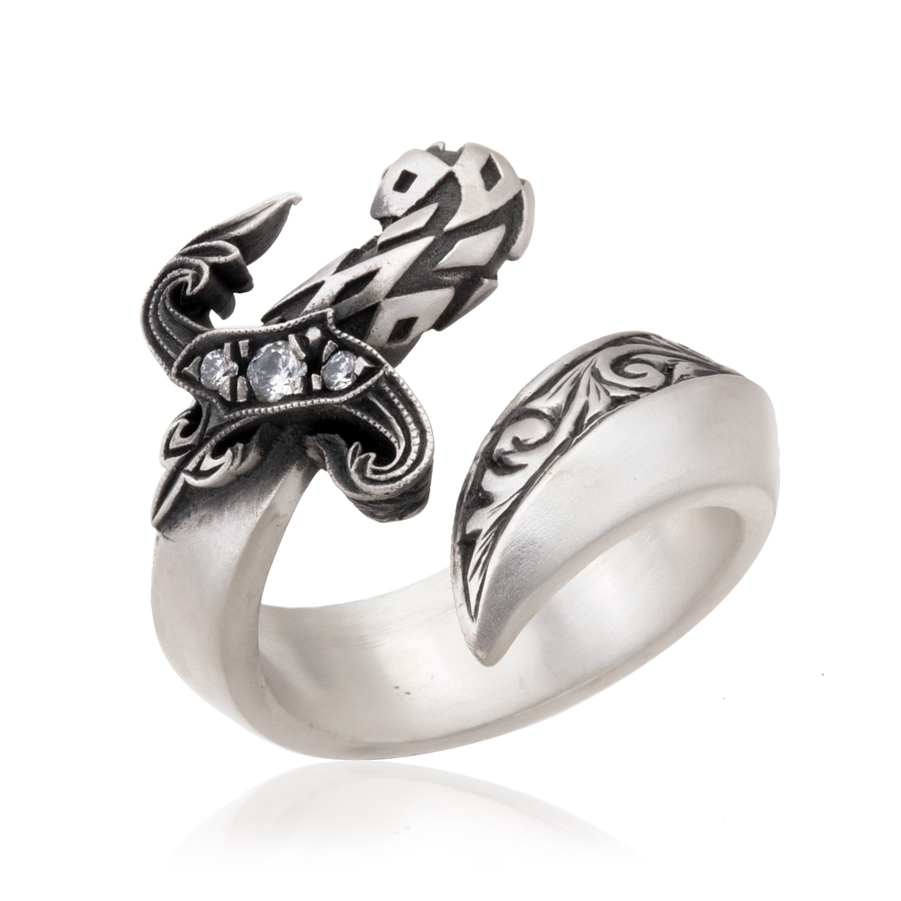 Silver Sword Rings, Men's Engagement Rings, Engraved Unique Rings, Gift For Fathers, Warrior Man Jewelry, Unique Gift For Father's Day