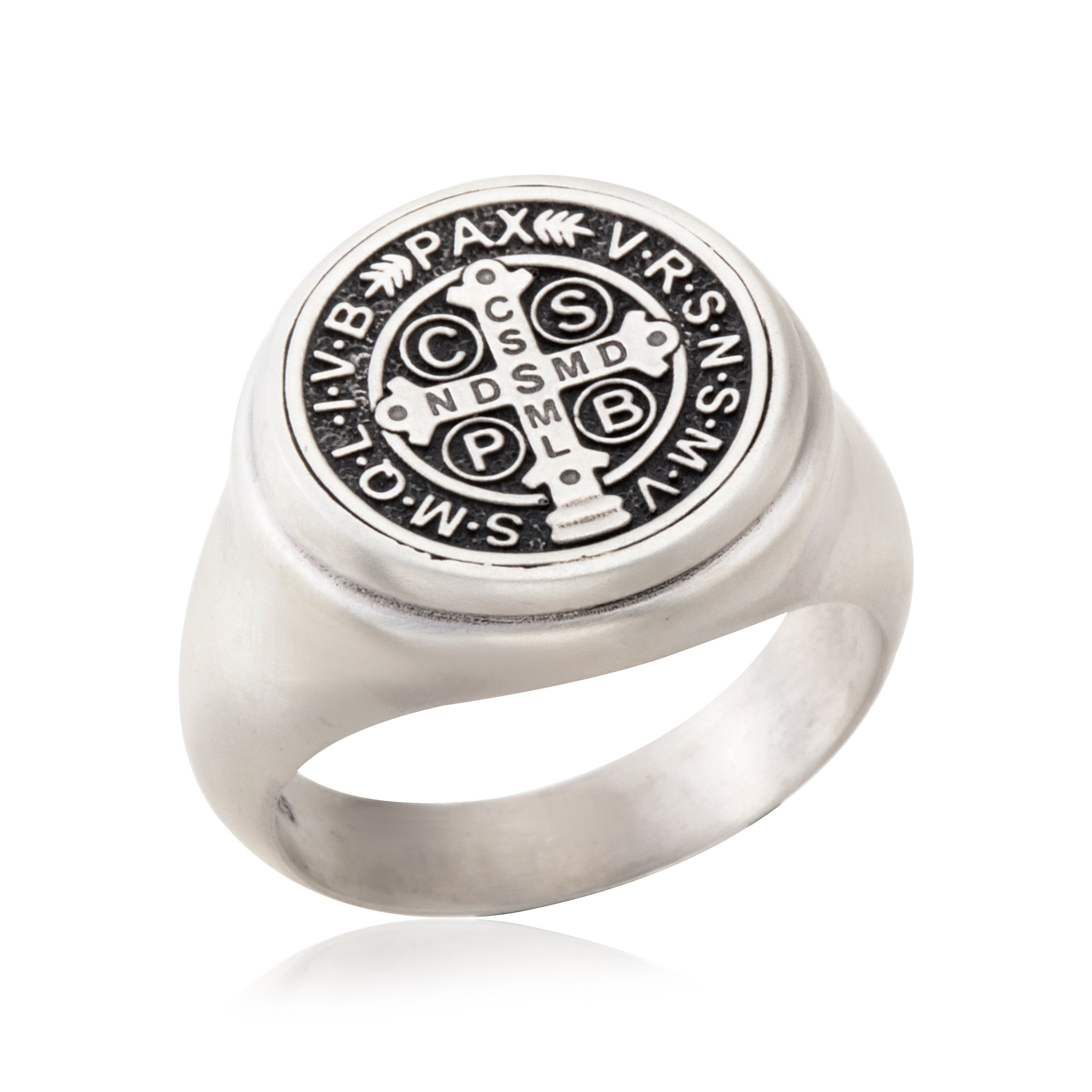 Saint Benedict Medal Cross Rings, Signet Man Rings, Men's Religious Jewelry, Sterling Silver St Benedict Ring, Unique Gift For Father's Day