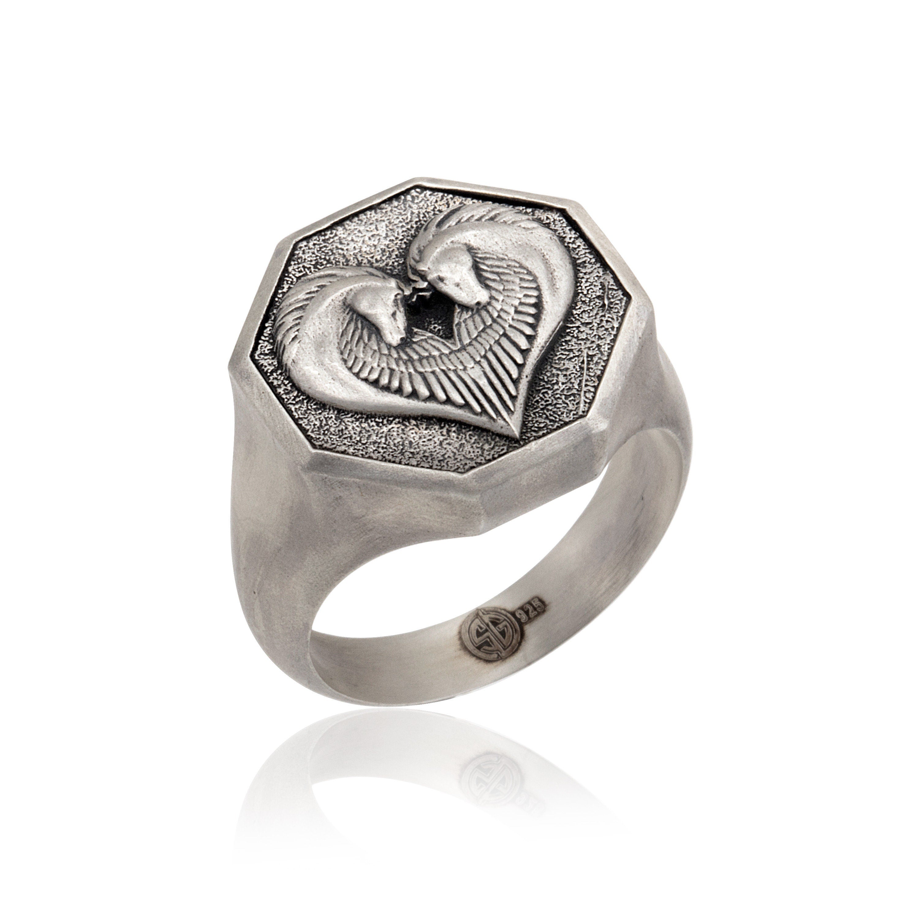 Silver Pegasus Rings, Mythological Greek Rings, Horse Head Rings, Gift For Boyfriends, Men's Statement Rings, Unique Gift For Father's Day