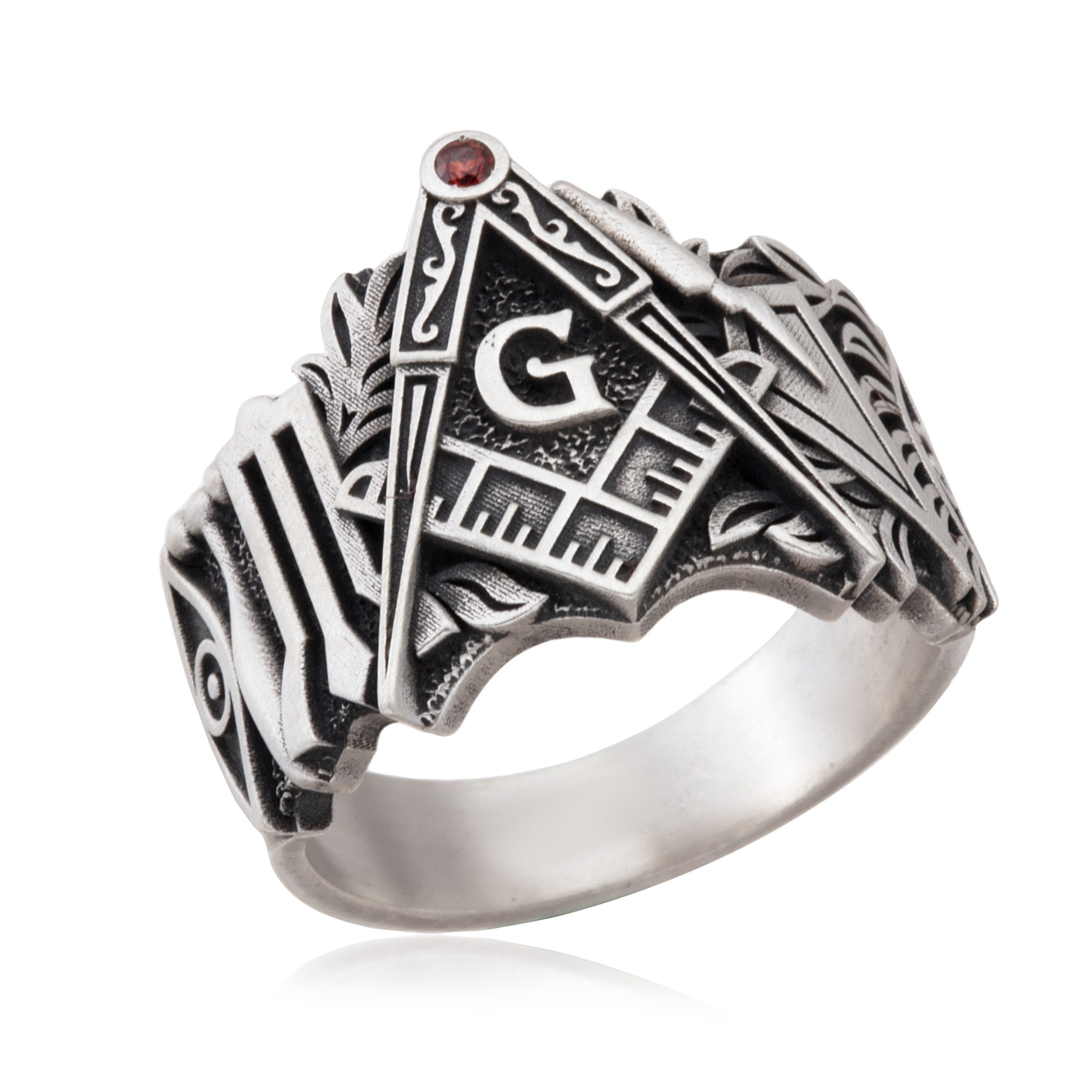 Solid Silver Masonic Compass Ring, Jewelry Gift For Mason, Master Mason Signet Ring, Freemason Statement Ring, Unique Gift For Father's Day
