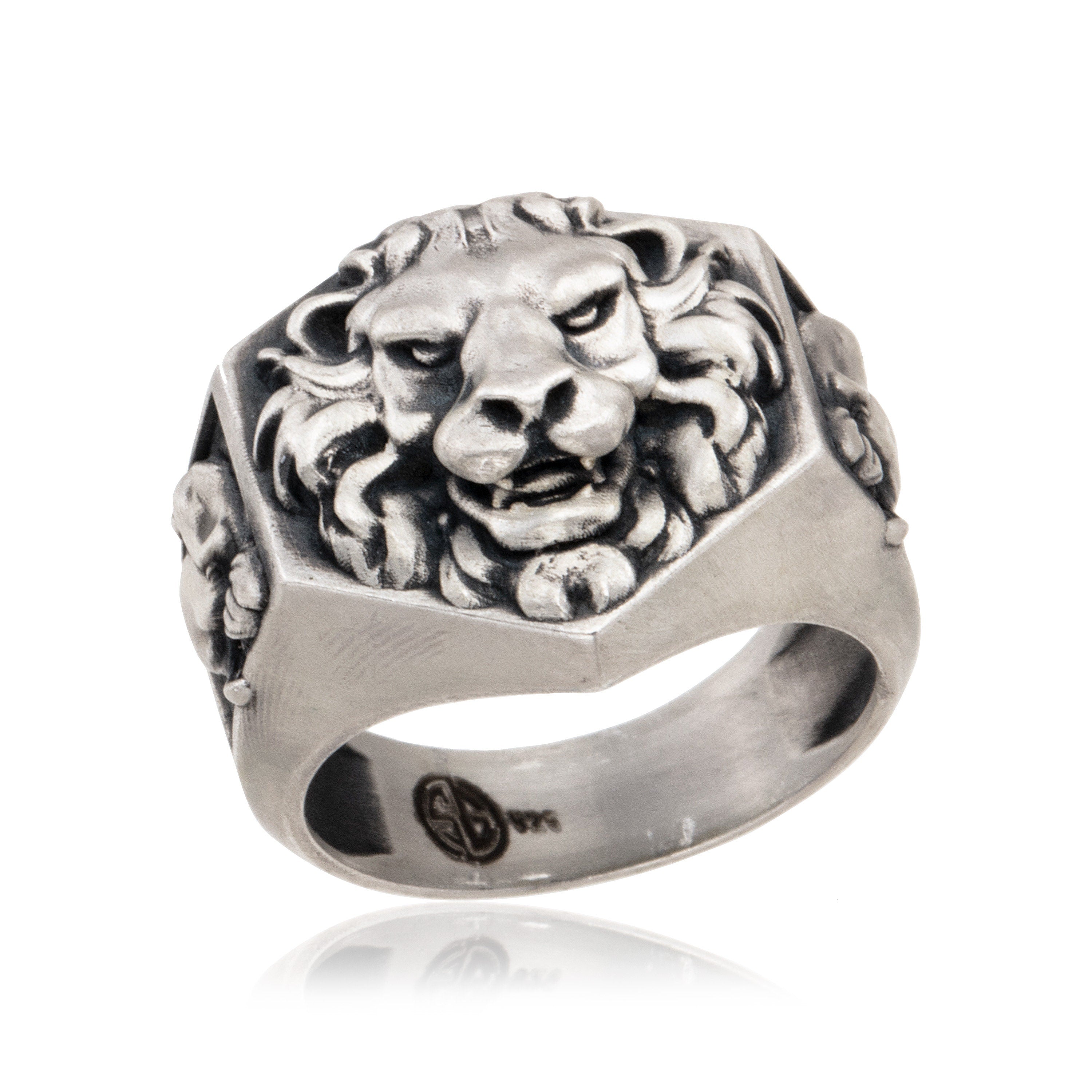 Silver Lion Head Ring, Men's Unique Lion Ring, Oxidized Signet Ring, Gift For Fathers, Statement Animal Rings, Unique Gift For Father's Day