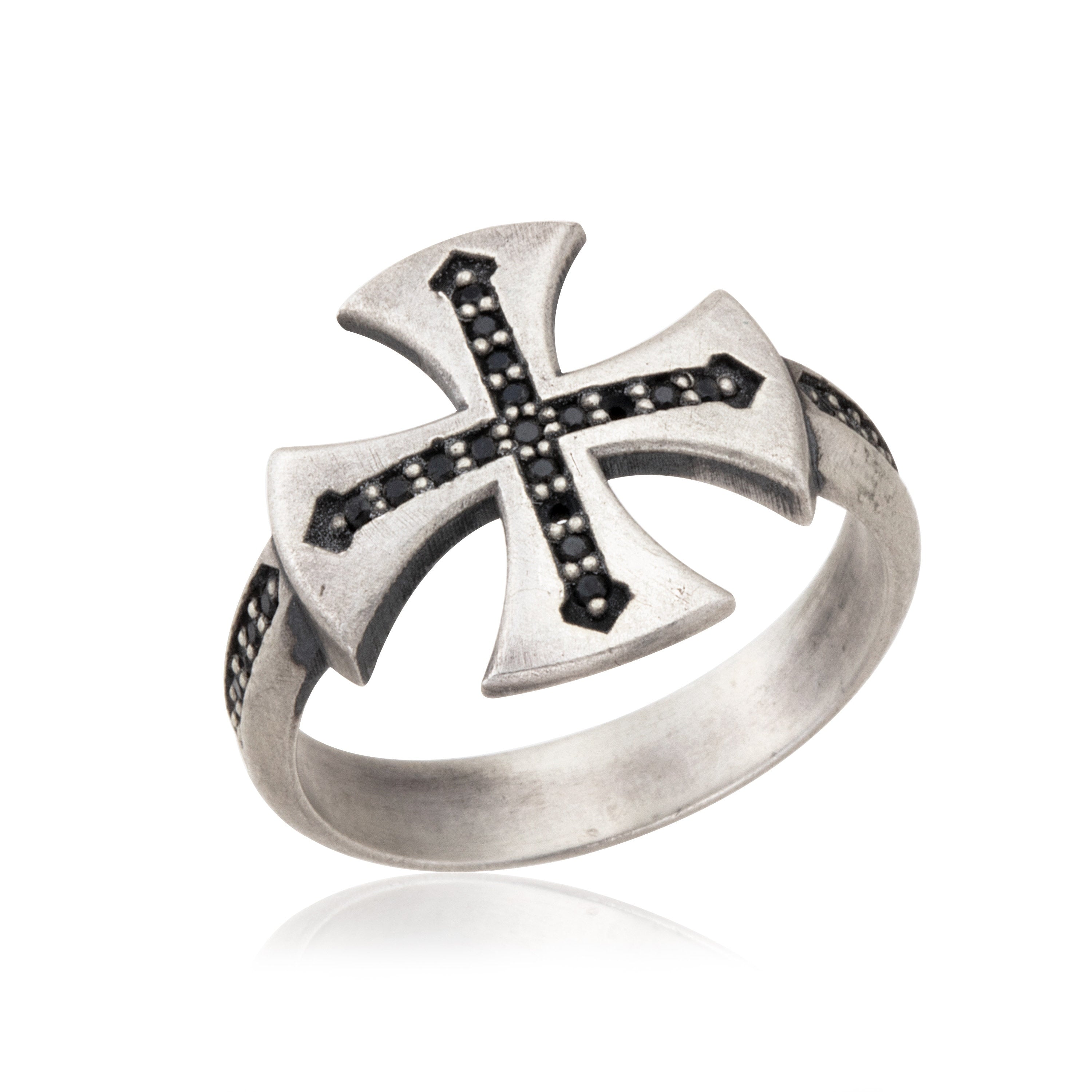 Silver Cross Men Ring, Crucifix Rings, Templar Cross, Men's Christian Religious Gifts, Black Diamond Man Ring, Unique Gift For Father's Day