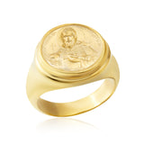 14K Solid Gold Saint Francis Ring, 18K Religious Statement Ring, Catholic Men's Rings, St Francis Signet Ring, Unique Gift For Father's Day