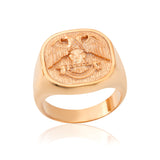 18K Gold Signet Master Mason Men Ring, Solid Gold Freemason Ring, Double Headed Masonic Eagle Ring, Mens Gift, Unique Gift For Father's Day