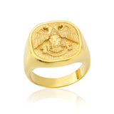 18K Gold Signet Master Mason Men Ring, Solid Gold Freemason Ring, Double Headed Masonic Eagle Ring, Mens Gift, Unique Gift For Father's Day