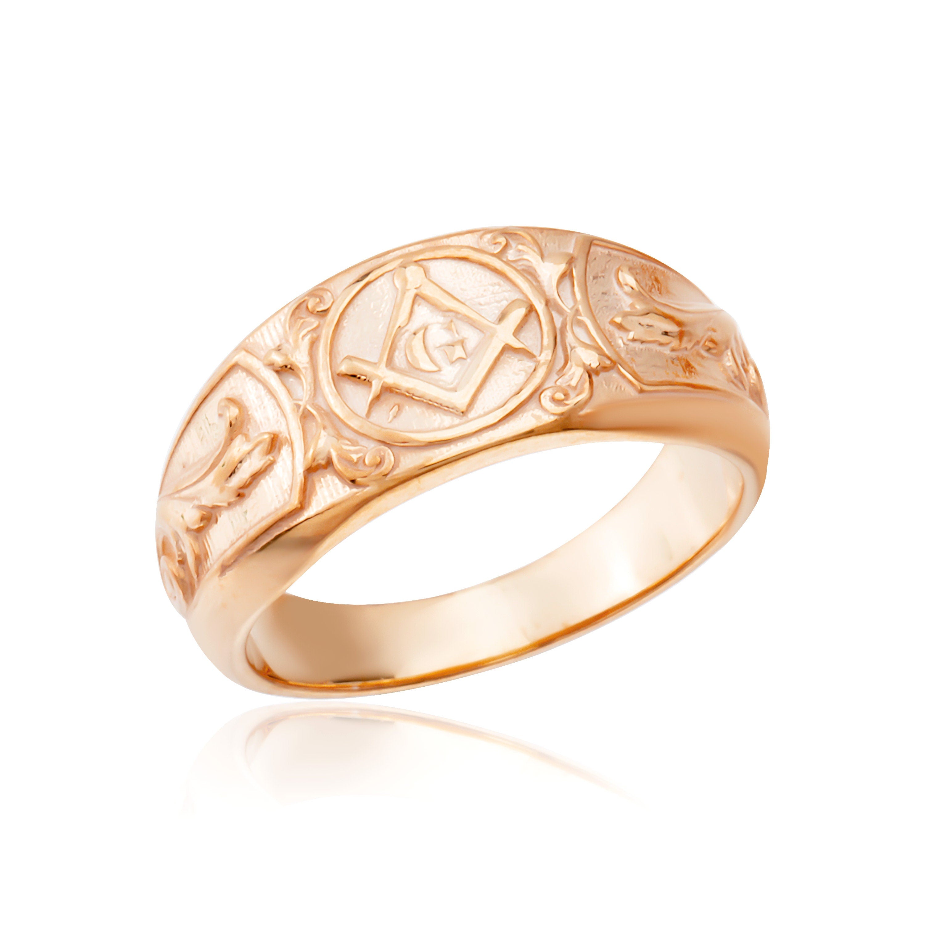 10K Master Mason Rings, 14K Gold Masonic Ring, Solid Gold Signet Masons Ring, Freemason Wedding Bands For Men, Unique Gift For Father's Day