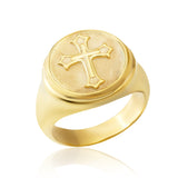 10K Solid Gold Relief Cross Rings, 18K Signet Crucifix Men's Rings, Religious Jewelry For Man, Gift For Dad's, Unique Gift For Father's Day