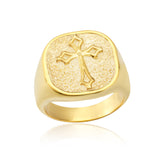 14K Gold Crucifix Men's Ring, 10K Solid Gold Savior Cross Ring, Man Cross Signet Rings, Religious Man Jewelry, Unique Gift For Father's Day