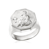 14K Solid Gold Jesus Statement Rings, 10K Religious Men's Rings, Jesus Christ Cross Ring, Messiah Jesus Rings, Unique Gift For Father's Day