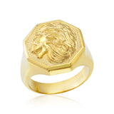 Solid Gold Lion Head Rings, 14K Gold Wild Lion Signet Ring, Gifts For Fathers, Animal Statement Rings For Men, Unique Gift For Father's Day