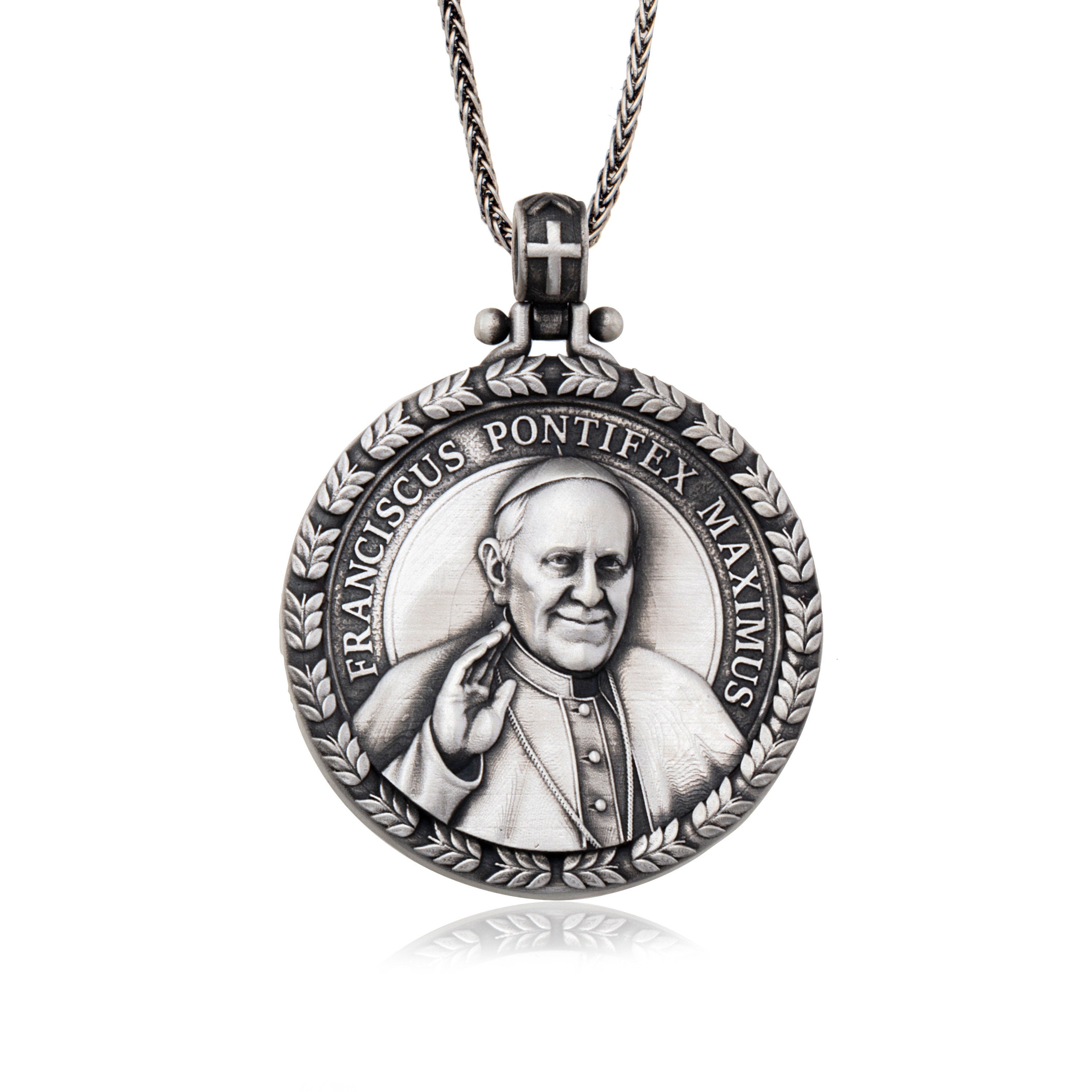 Saint Pope Franciscus Necklaces, Silver Pope Franciscus Pendants, Religious Necklace, Gift For Catholic Men's, Unique Gift For Father's Day