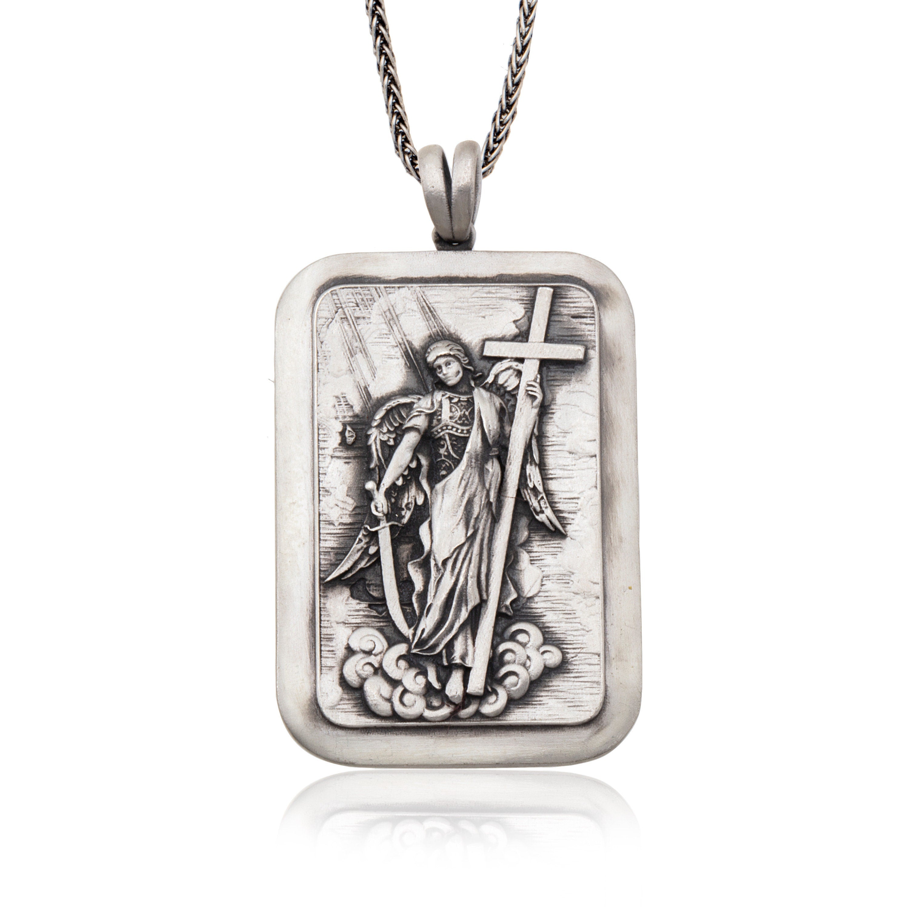 Saint Michael Necklaces, Religious Gift For Men, Archangel Saint Michael Silver Medallion, Guardian Of Church, Unique Gift For Father's Day