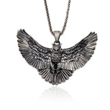 Solid Silver Owl Necklace, Owl Pendant, Animal Necklace, Gift For Mens, Winged Owl Necklace, Gift For Fathers, Unique Gift For Father's Day