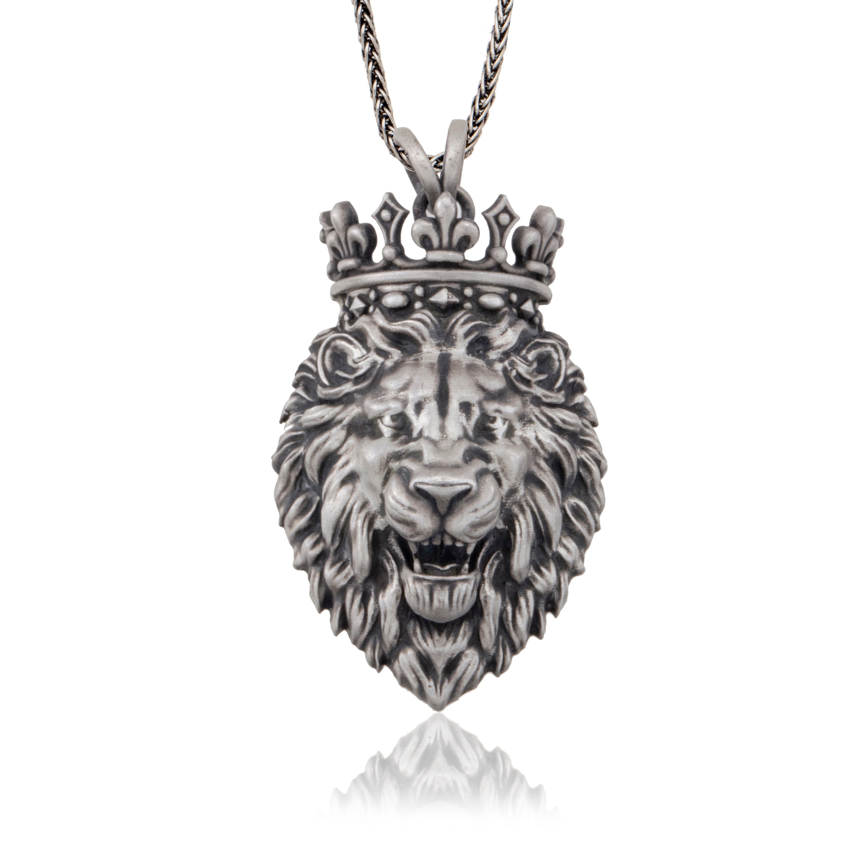 Solid Silver Lion King Necklace, Wild Lion Man Necklace, King Crown Lion Pendant, Silver Jewelry Gift For Dad, Unique Gift For Father's Day