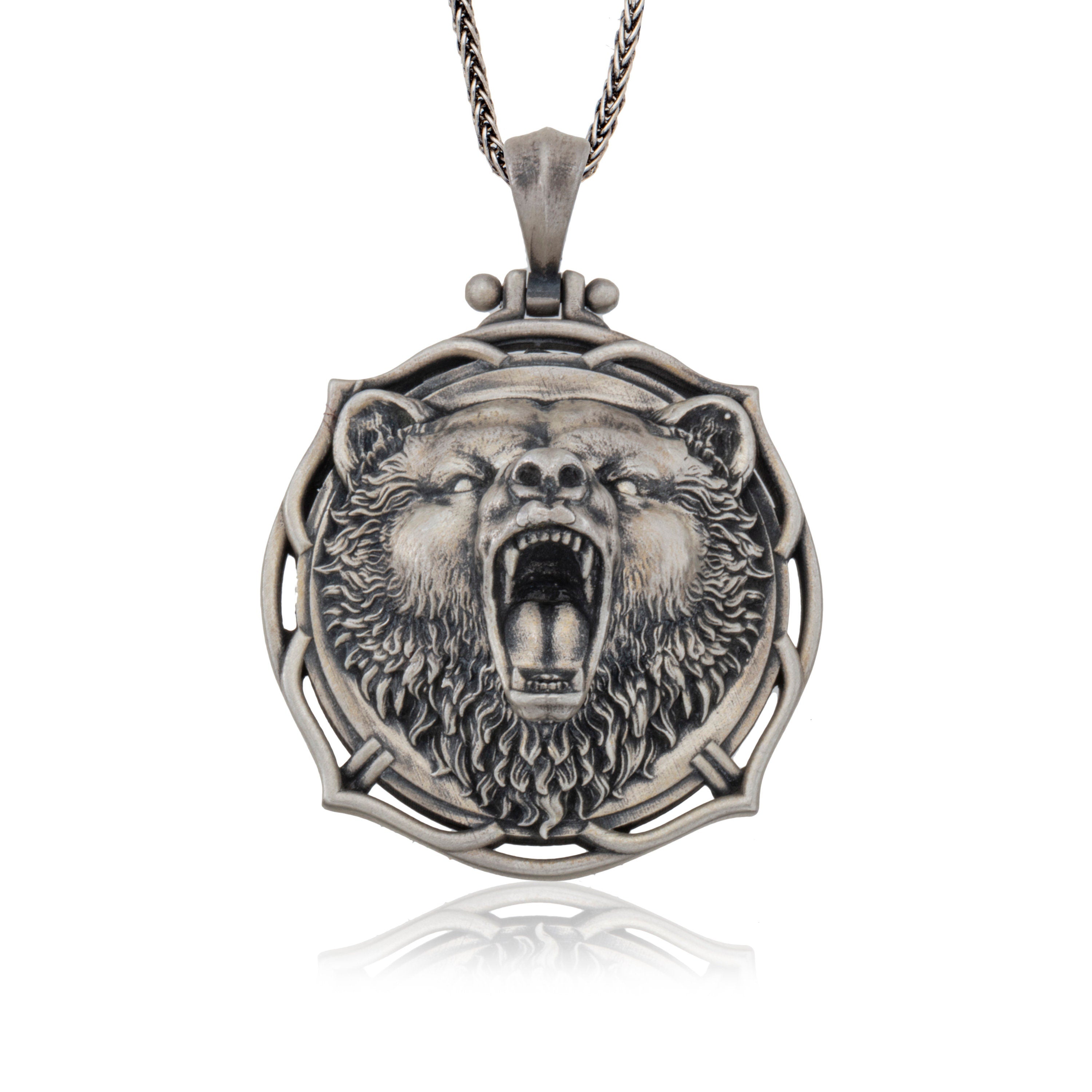 Wild Bear Necklace, Silver Animal Jewelry For Man, Gift For Fathers, Viking Bear Head Pendant, Gift For Men's, Unique Gift For Father's Day