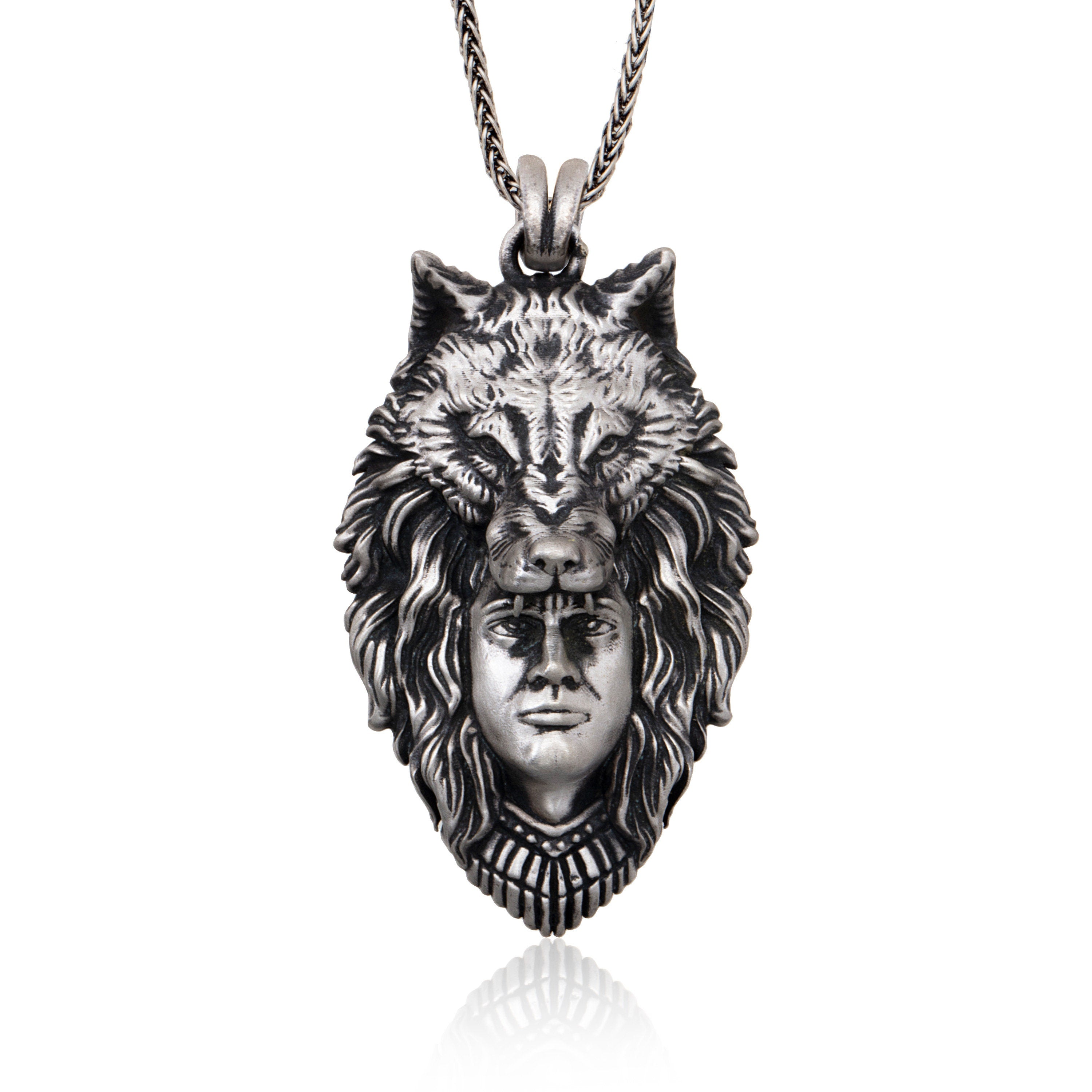 Wolf Women Masked Necklace, Solid Silver Wolf Pendant, Gift For Fathers, Silver Animal Necklace, Gift For Men, Unique Gift For Father's Day
