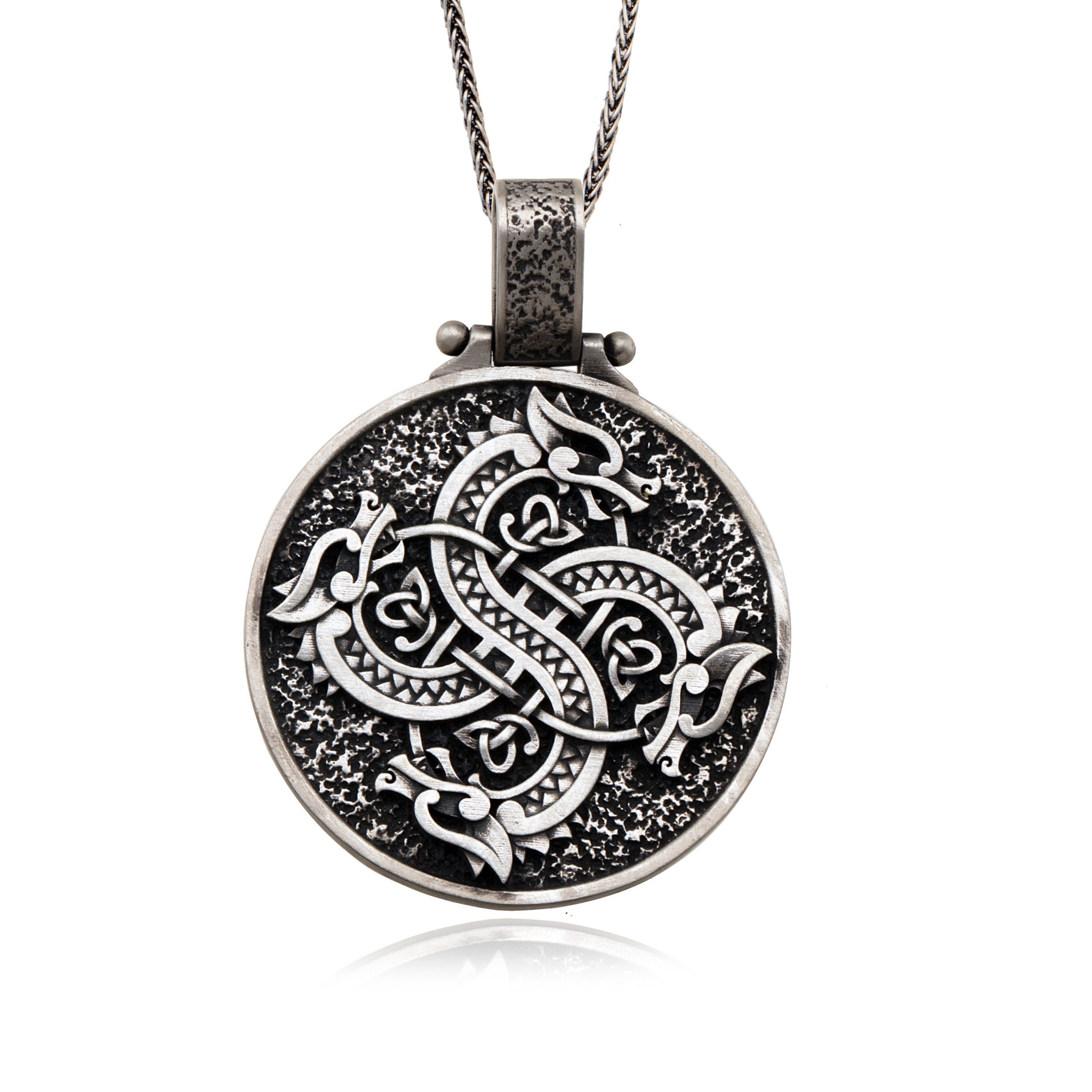 Round Dragon Pendants, Sterling Silver Dragon Medallion, Gift For Fathers, Men Gift Jewelry, Unisex Necklaces, Unique Gift For Father's Day