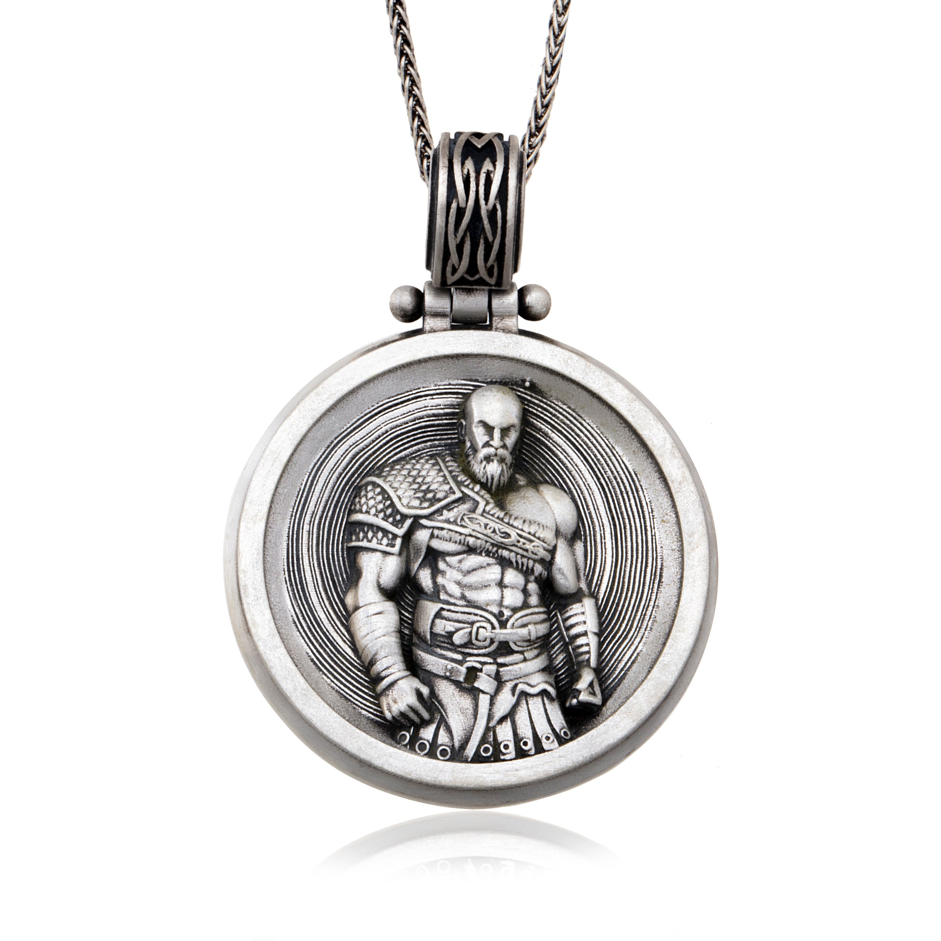 Sterling Silver Viking Men Jewelry, God Of War Kratos Necklace, Scandinavian Warrior Pendant, Gift For Father, Unique Gift For Father's Day