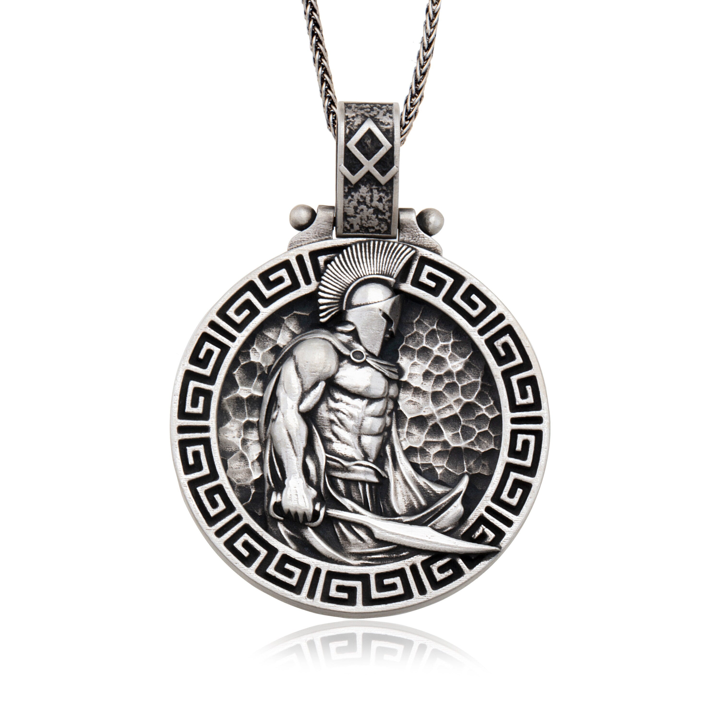 Silver Spartan Necklace, Greek Spartan Warrior Necklace, Leonidas Pendant, Gift For Husband, Necklace For Men, Unique Gift For Father's Day