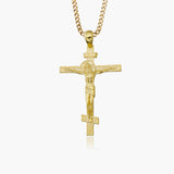 10K Gold Jesus Cross Pendant With Cuban Necklace, 14K Gold Unisex Crucifix Necklace, Religious Jewelry For Men, Unique Gift For Father's Day