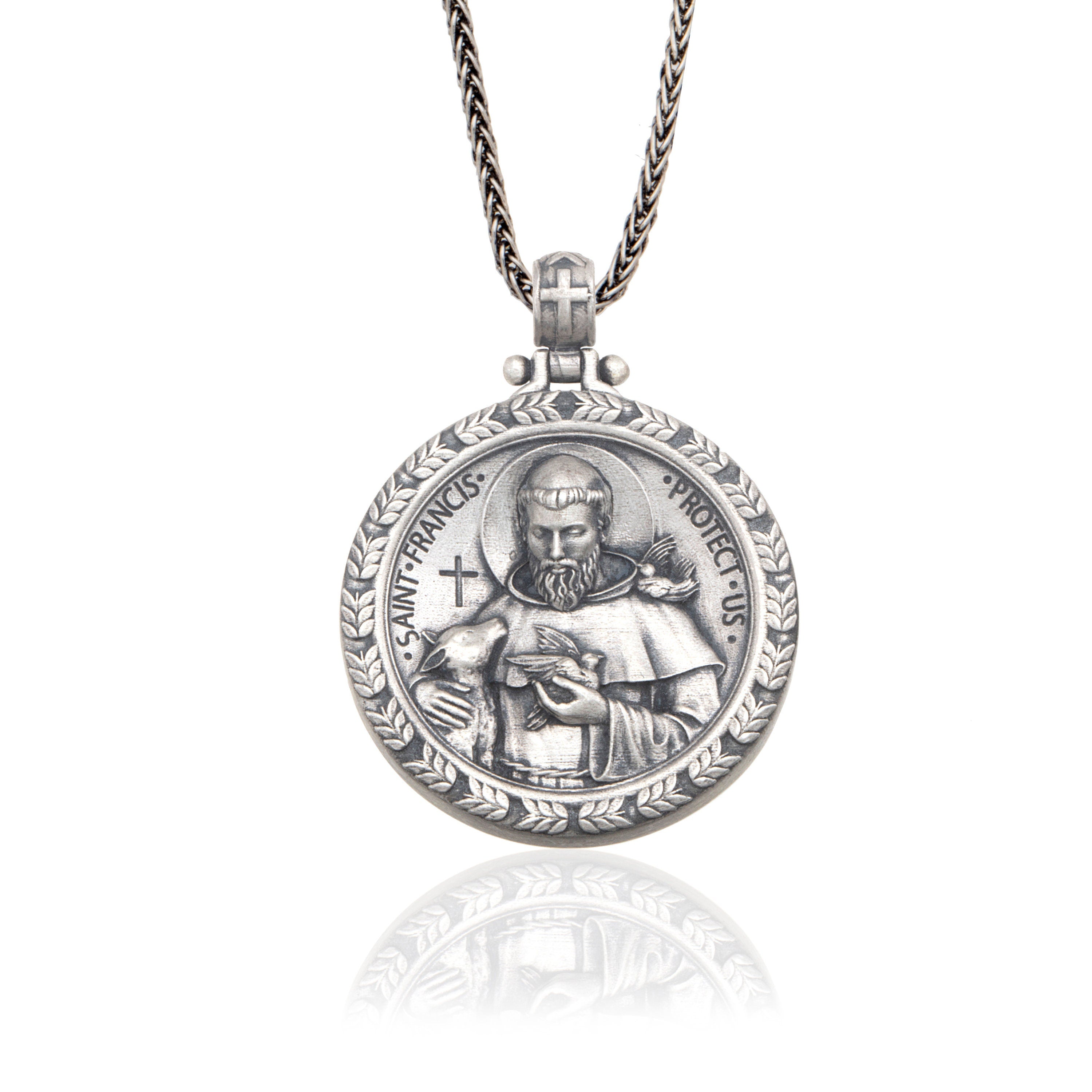 Saint Francis Necklaces, Sterling Silver Saint Francis Pendants, Saint Francis Amulet, Christian Man Jewelry, Unique Gift For Father's Day