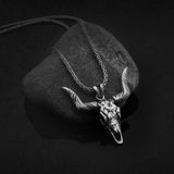 Sterling Silver Bison Skull Men's Necklace, Unisex Oxidized Silver Buffalo Skull Necklace, Bull Skull Pendant, Unique Gift For Father's Day