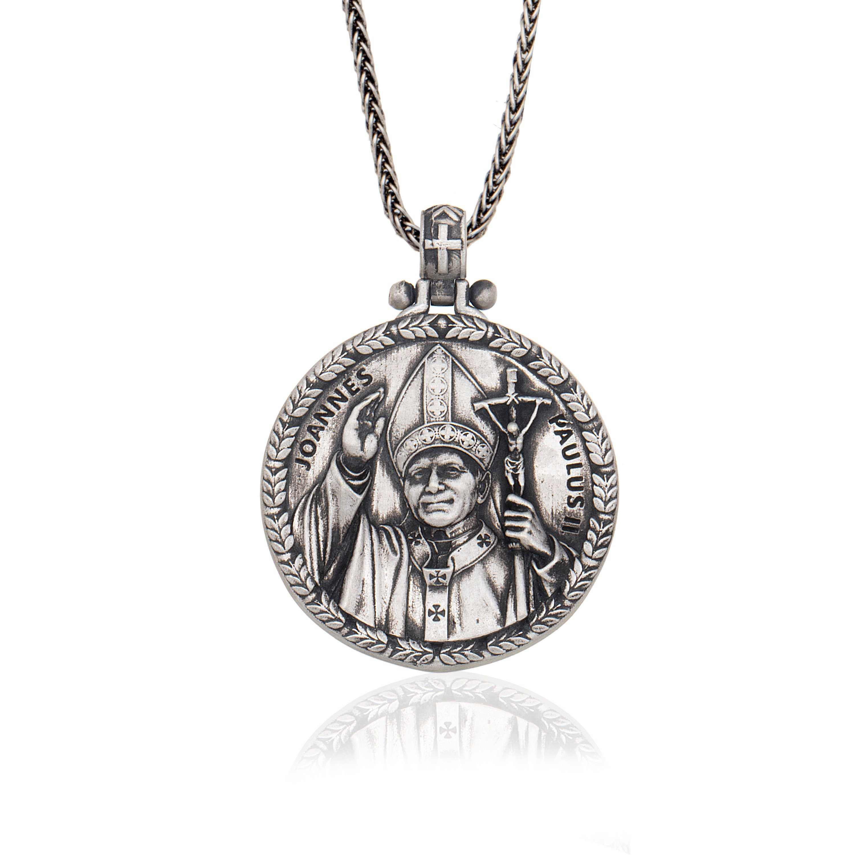 Pope Johannes Paulus Necklace, Christian Accessory, Silver Unisex Catholic Saint Necklaces, Religious Jewelry, Unique Gift For Father's Day