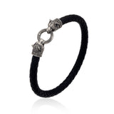 Sterling Silver Bear Bracelet, Wild Bear Head Bracelet, Men's Leather Bracelet, Gift For Men, Animal Bracelet, Unique Gift For Father's Day