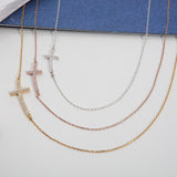Curved Sideways Cross Necklace with Diamonds (Cubic Zircon)