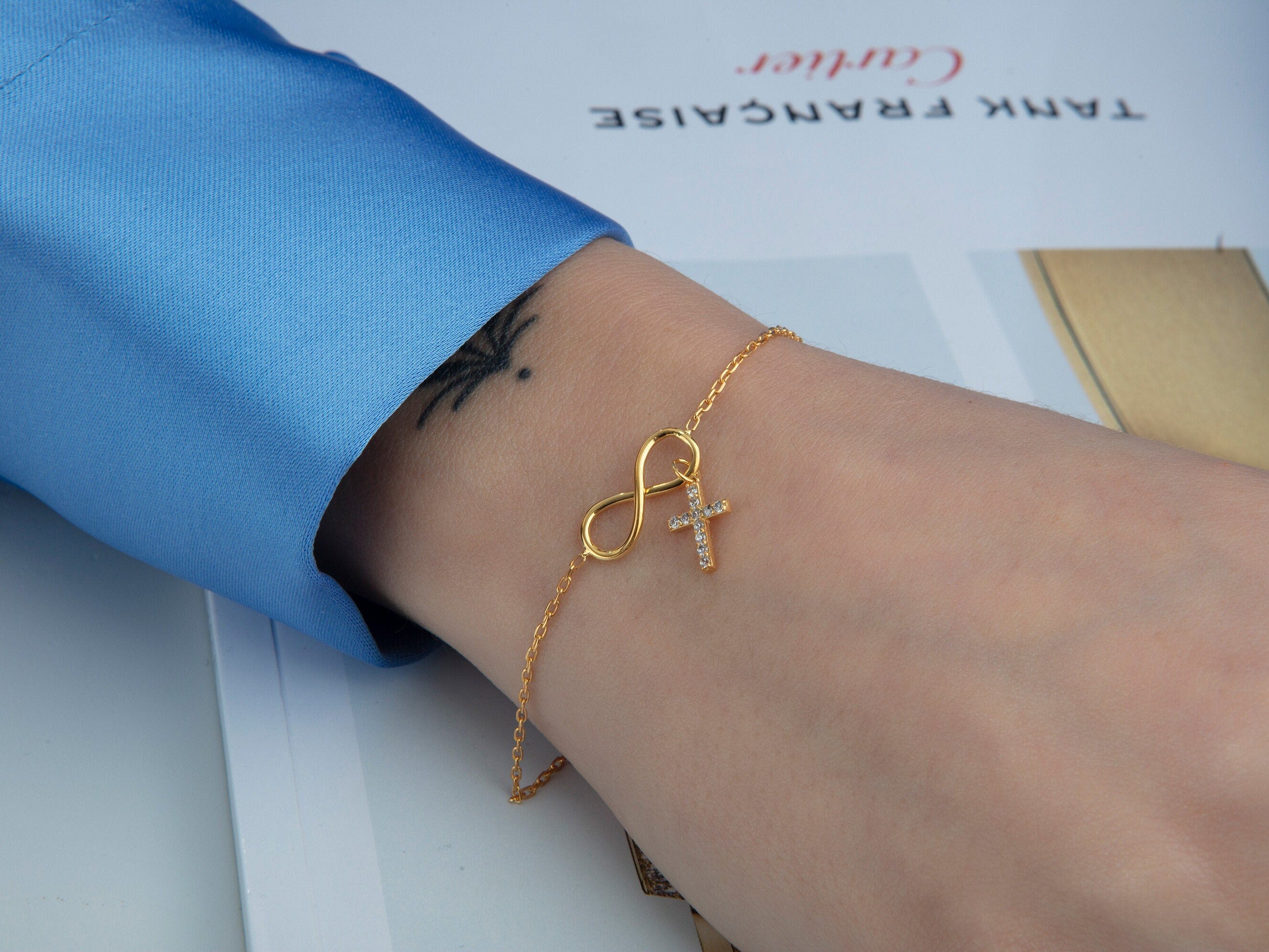 Silver Zircon Diamond Cross Bracelet, 14K Gold Plated Cross Bracelets, Gift For Mothers, Birthday Gifts for Daughter, Gift For Mothers Day