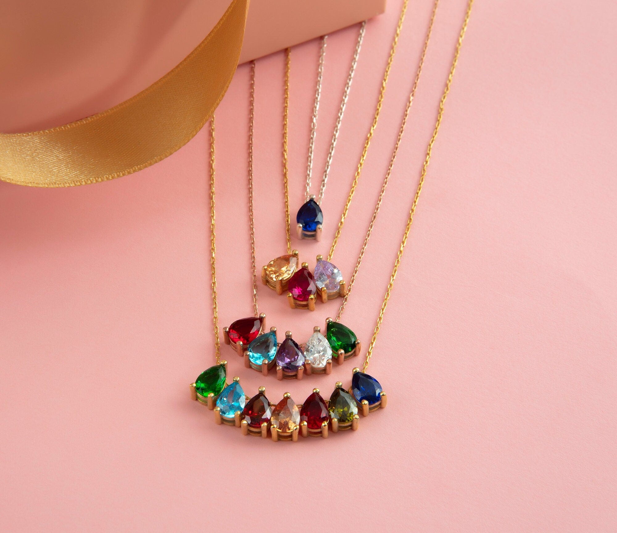 Pear Shaped Birthstone Necklace, Personalized Birthstone Jewelry, Mothers Family Birthstone Necklace, Gift For Grandma, Gift For Mothers Day