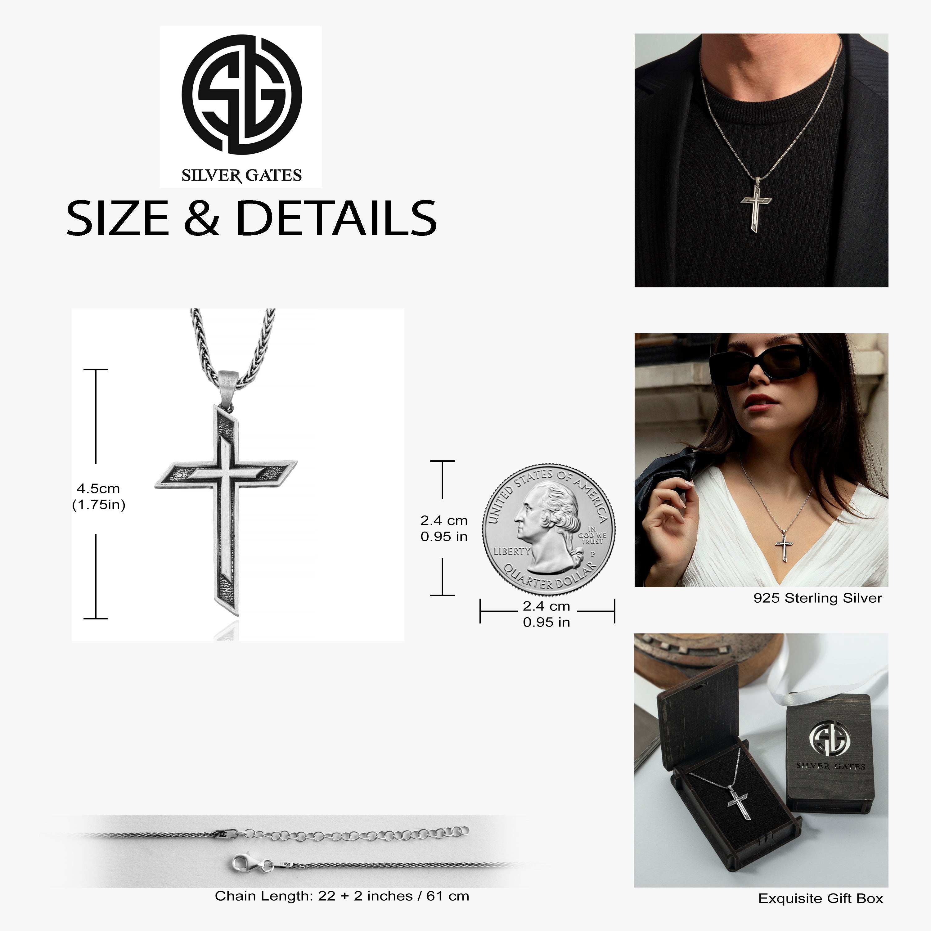 Sterling Silver Cross Necklaces For Men, Jesus Crucifix Pendants, Cross Necklaces For Women, Religious Jewelry, Unique Gift For Father's Day