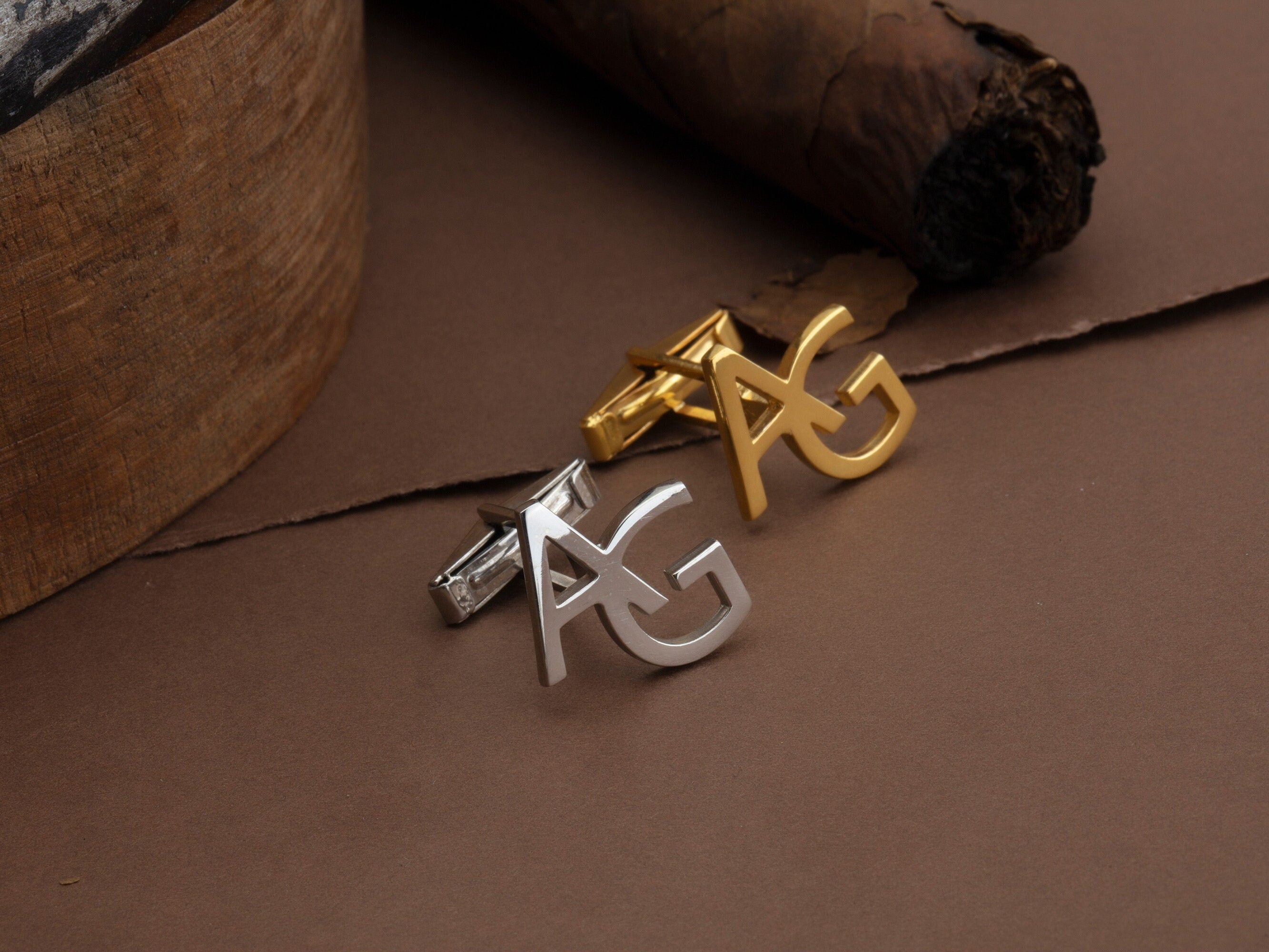 Silver Name Initial Cufflinks For Men, 14K Gold Letter Cufflink, Cufflink For Groom, Personalized Gift For Men, Unique Gift For Father's Day