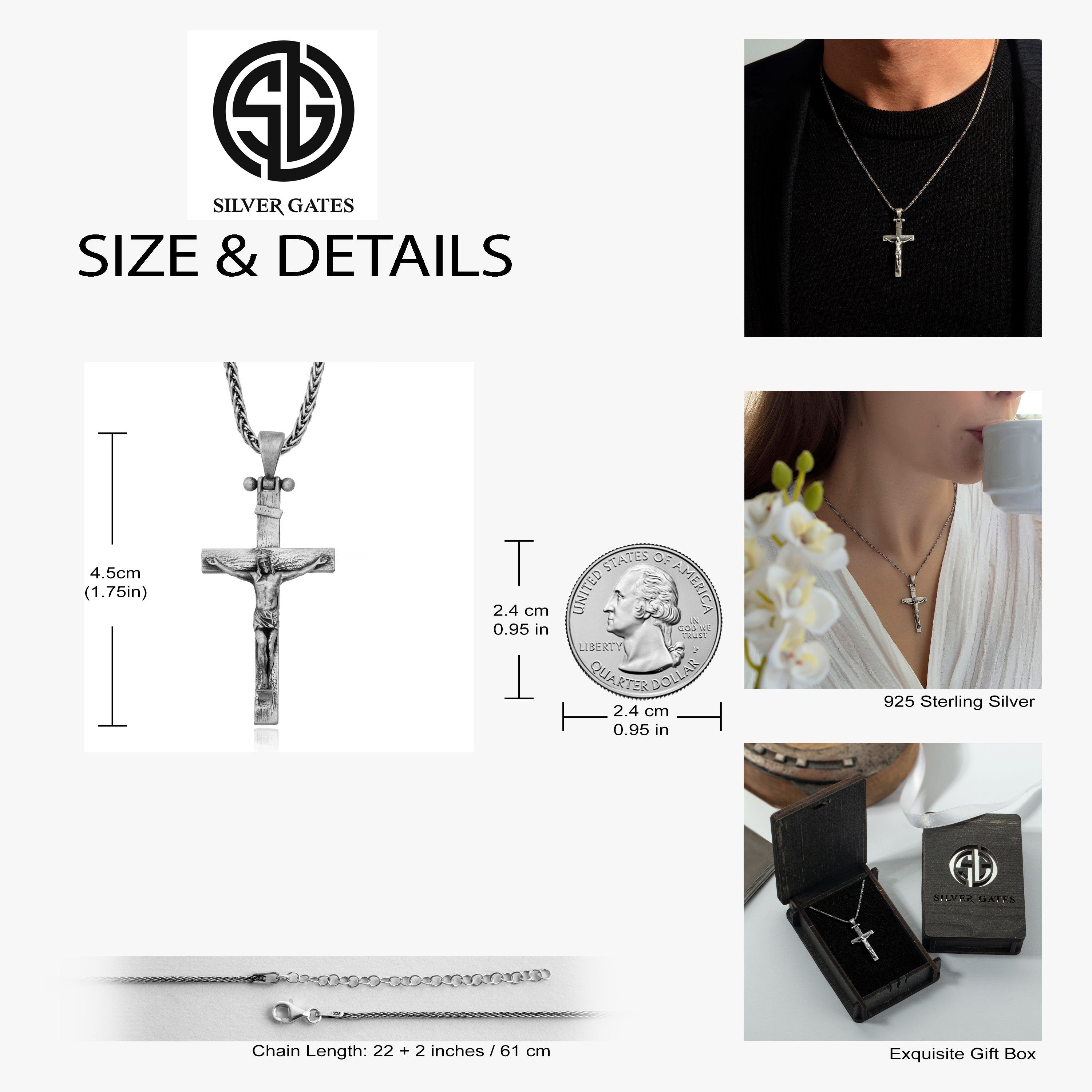 Sterling Silver Cross Necklaces, Jesus Crucifix Pendants, Unisex Religious Jewelry, Birthday Gift For Father's, Unique Gift For Father's Day