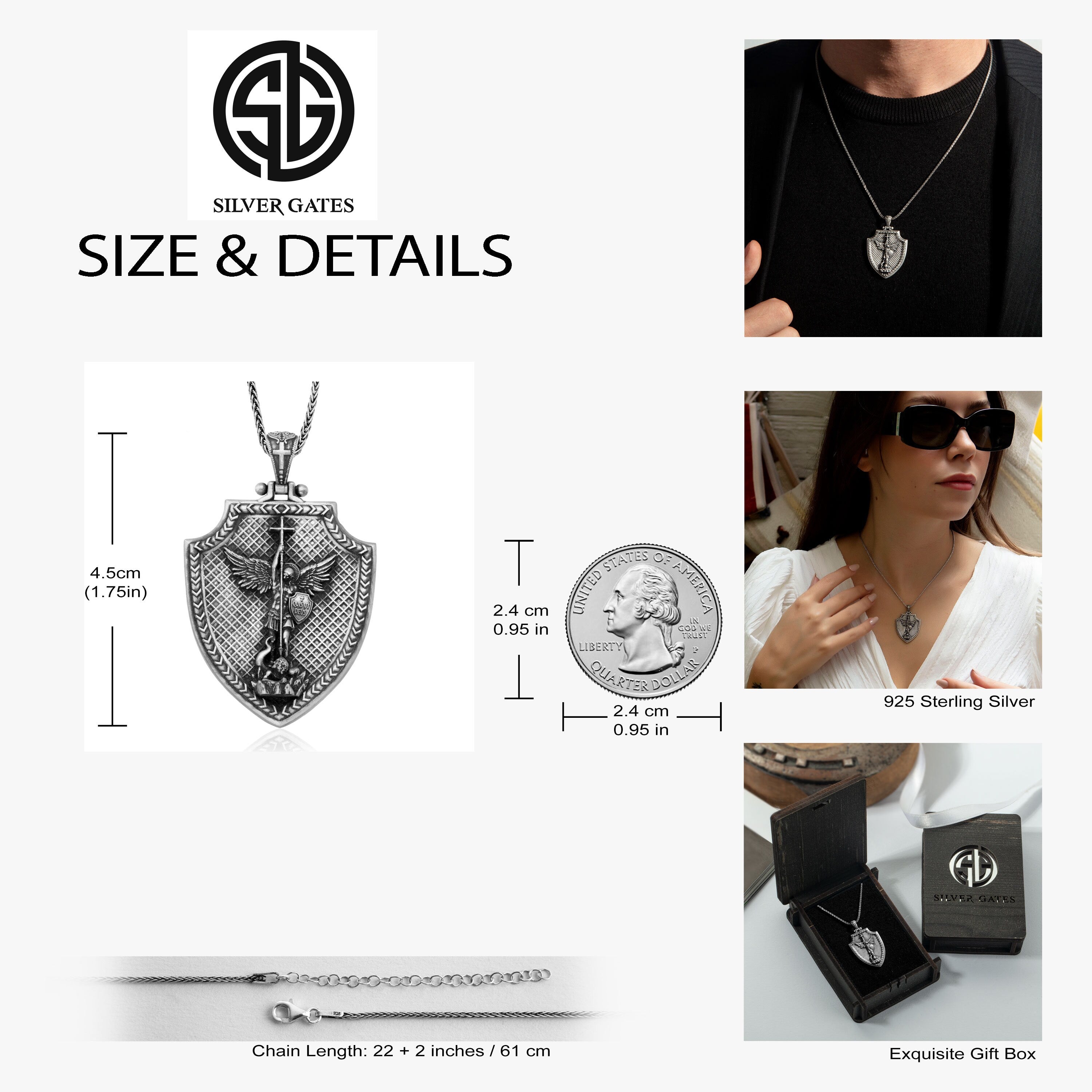 Silver Saint Michael Necklace, Archangel Michael Protects Us Necklace, Unisex Religious Jewelry, Birthday Gifts,