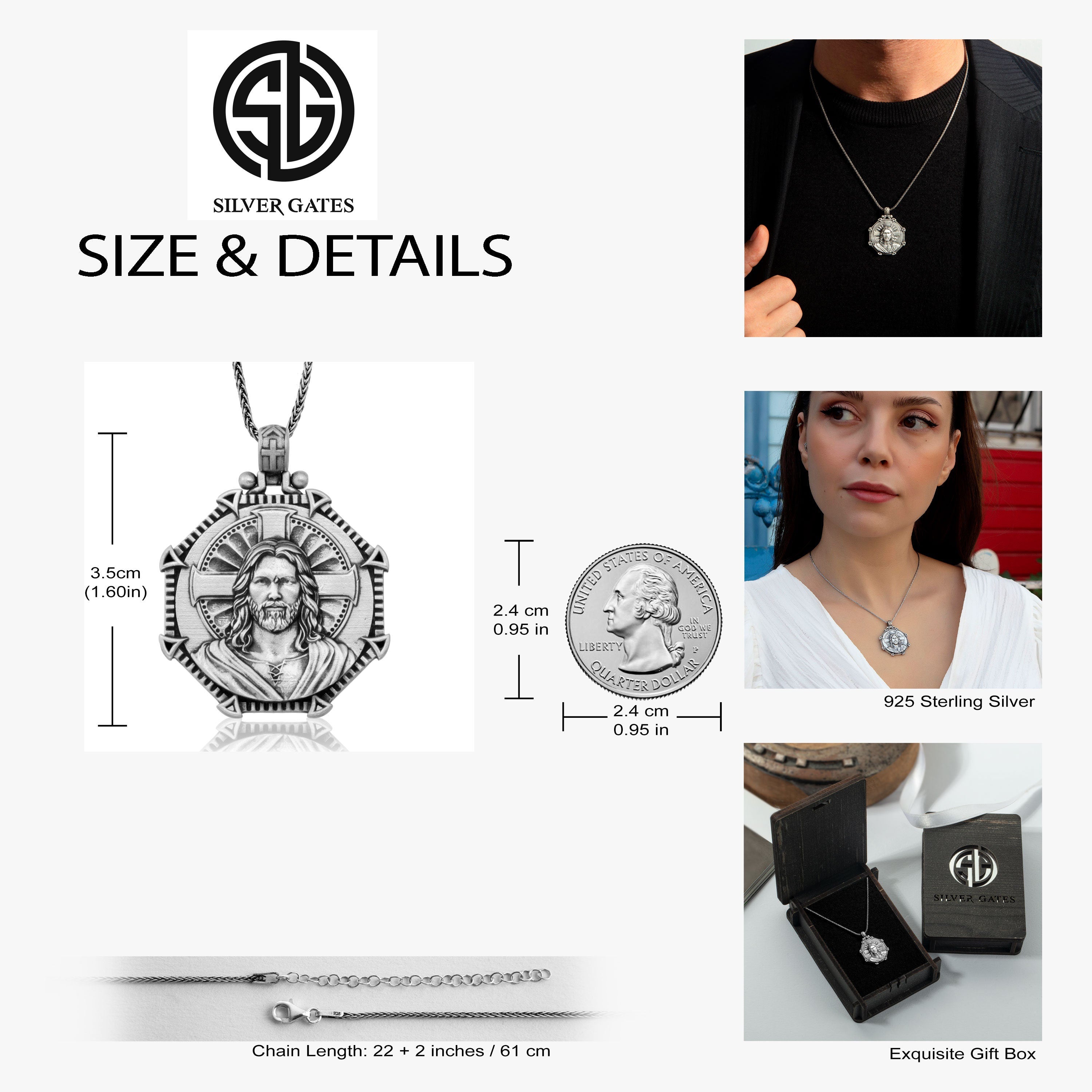 Sterling Silver Cross Necklaces For Men, Jesus Crucifix Necklaces For Women, Religious Jewelry, Birthday Gifts, Unique Gift For Father's Day