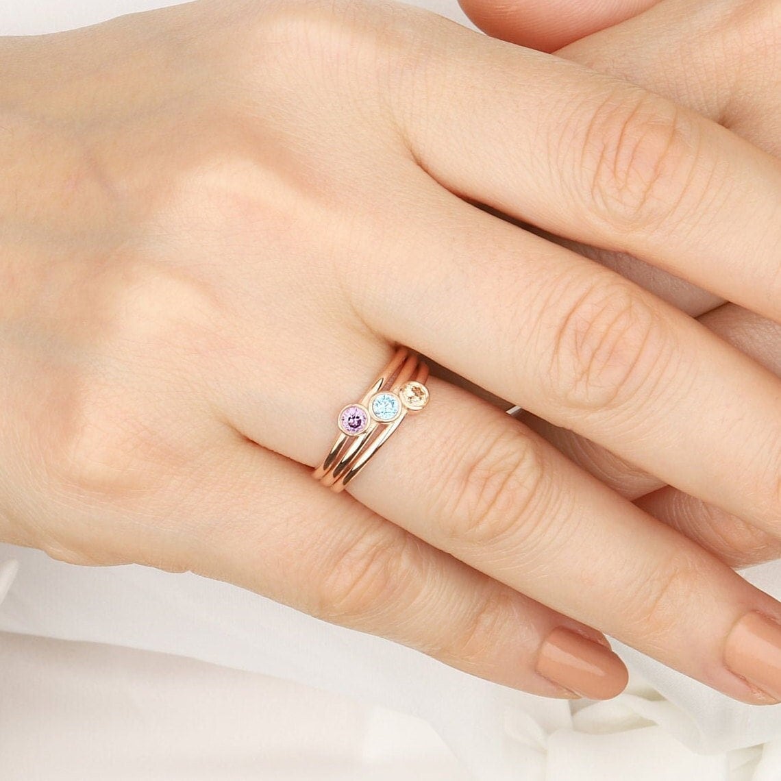 10K Gold Multi-Band Birthstone Rings, Personalized Gifts, Silver Stackable Birthstone Rings, Birthday Gifts For Her, Gift For Mothers Day