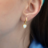 Heart Shaped White Opal Earrings