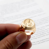 14K Solid Gold Saint Francis Ring, 18K Religious Statement Ring, Catholic Men's Rings, St Francis Signet Ring, Unique Gift For Father's Day
