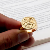 18K Gold Signet Master Mason Men Ring, Solid Gold Freemason Ring, Double Headed Masonic Eagle Ring, Mens Gift, Unique Gift For Father's Day