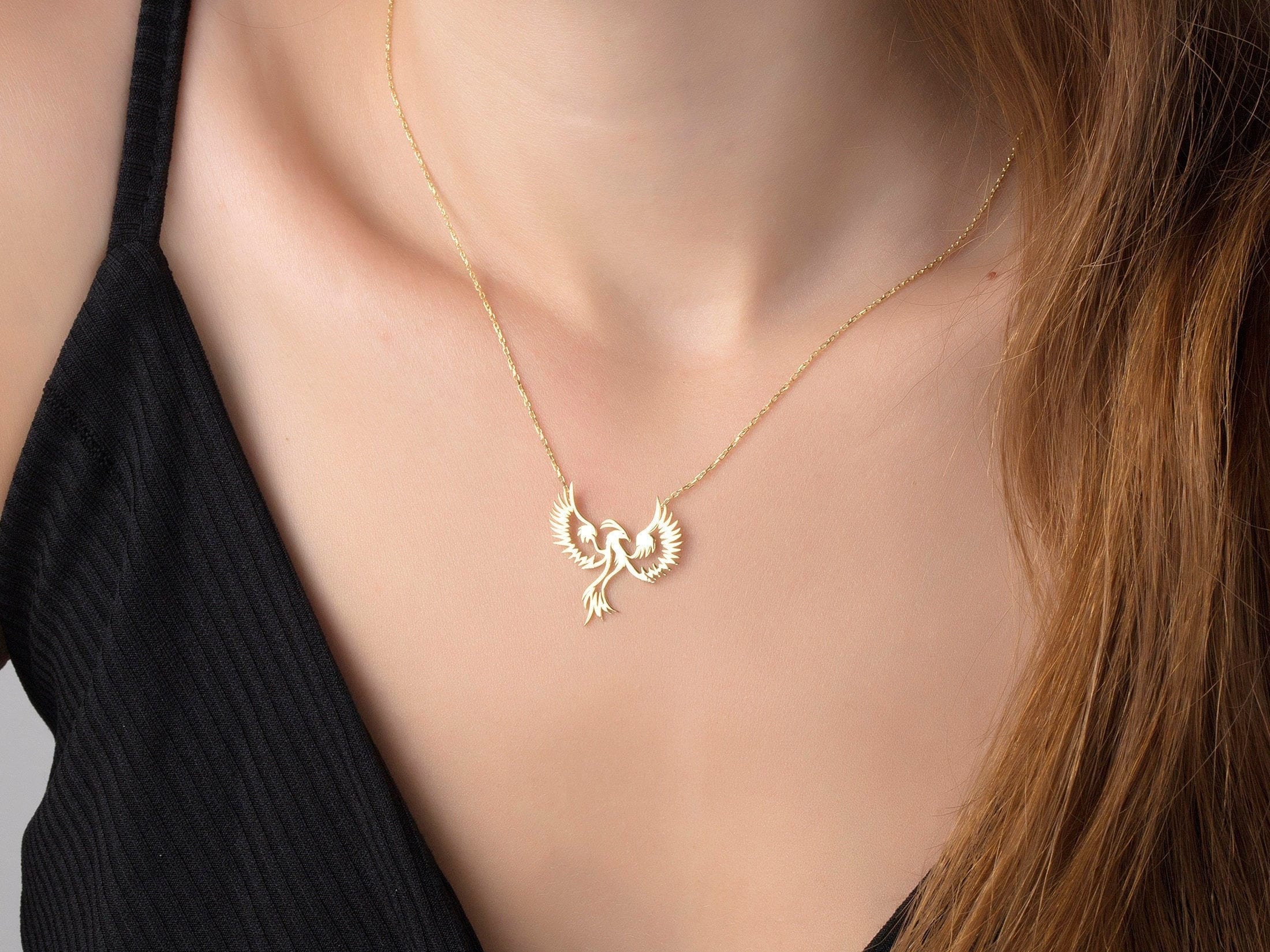 Silver Phoenix Firebird Necklace, Birthday Gifts, 14K Gold Phoenix Pendant, Gift For Mothers, Simurgh Bird Necklaces, Gift For Mothers Day