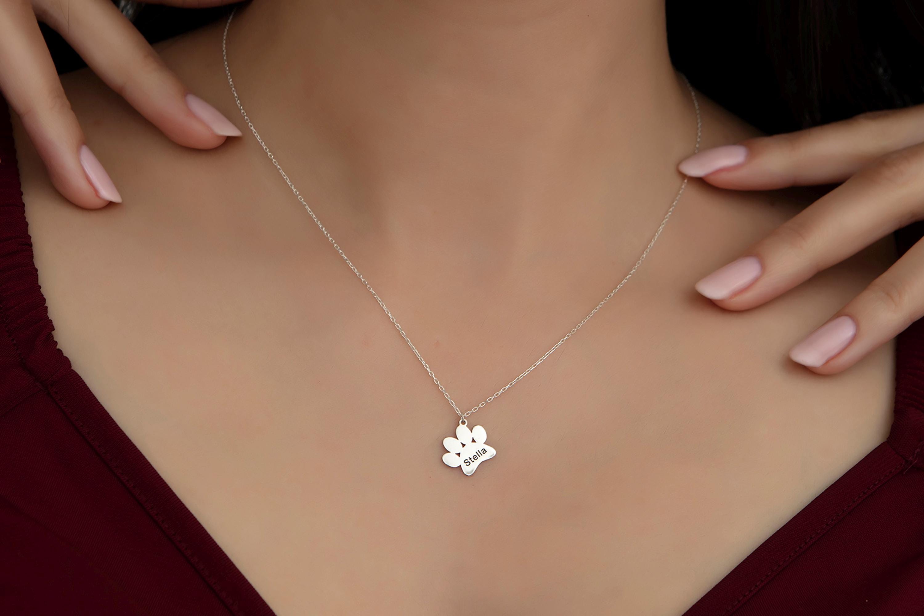 Silver Pet Name Paw Necklace, Gifts For Pet Lovers, 14K Gold Necklace With Pet's Name, Custom Gifts For Pet Mothers, Gift For Mothers Day