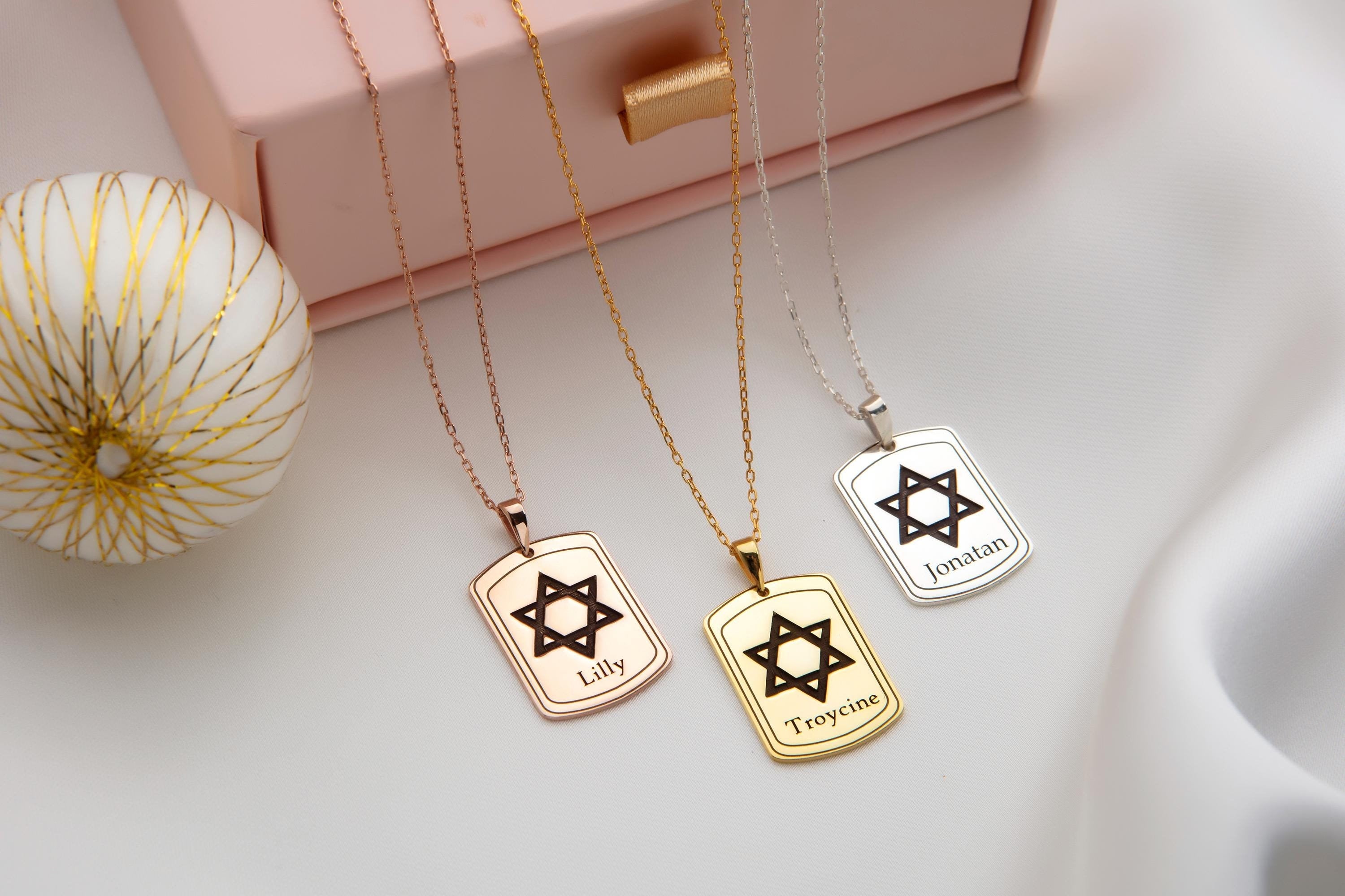 Star Of David Necklace With Name, Gold Hebrew Name Necklaces, Silver Jewish Star Pendants, Jewish Religious Jewelry, Gift For Mothers Day