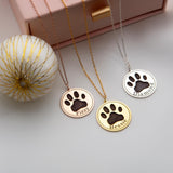 Custom Pet Name Engraved Paw Print Necklace