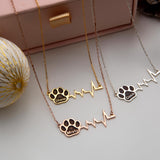 Pet Name Paw Print Heartbeat Necklace